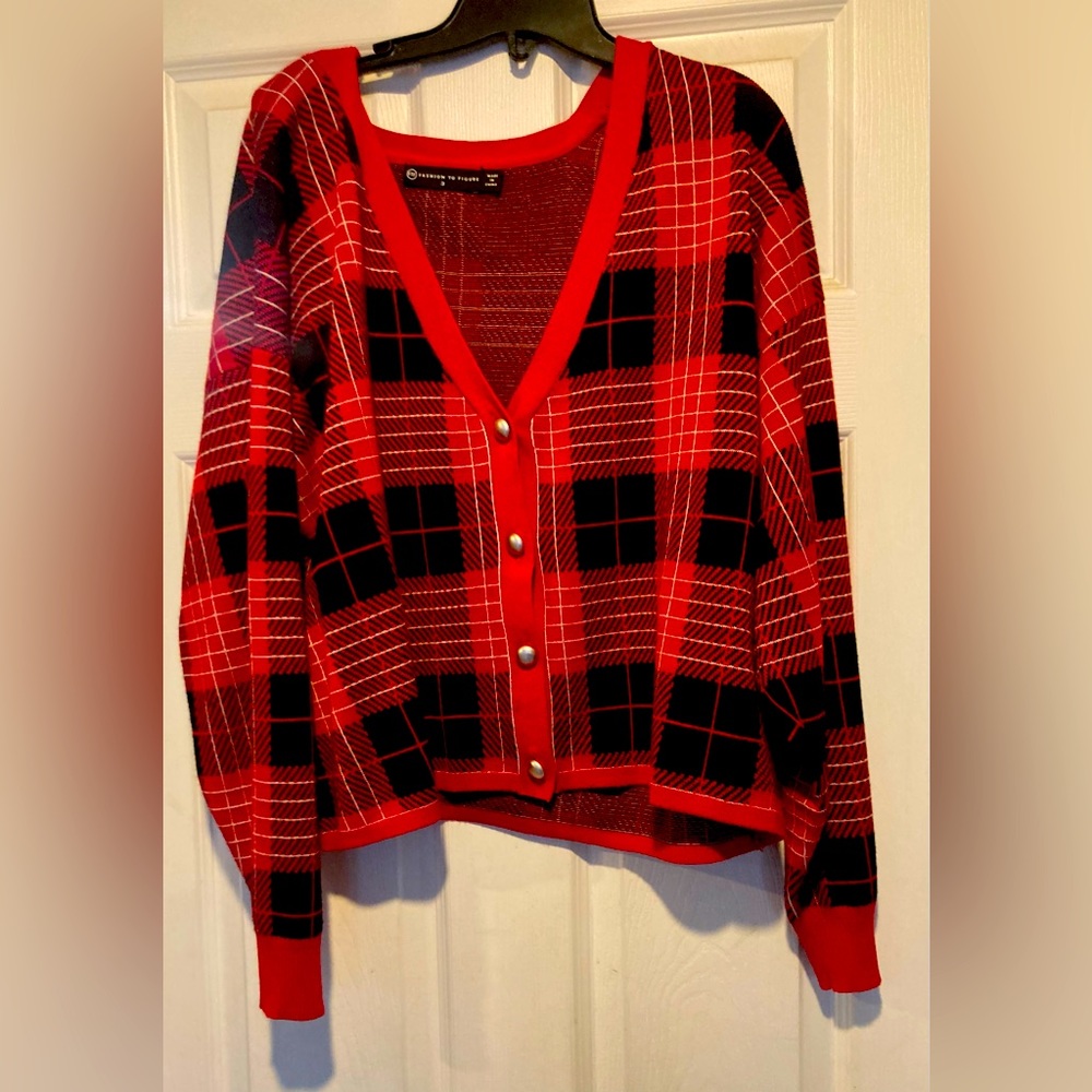 Shein curve 3x plaid crop cardigan